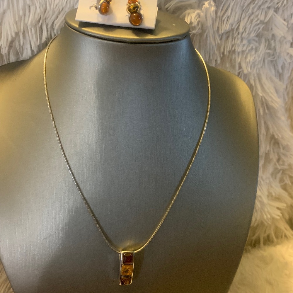 Amber necklace and matching earrings set